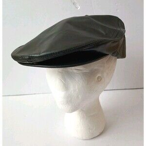 Vintage New York Winner Newsboy Cap Black Leather Men's XL